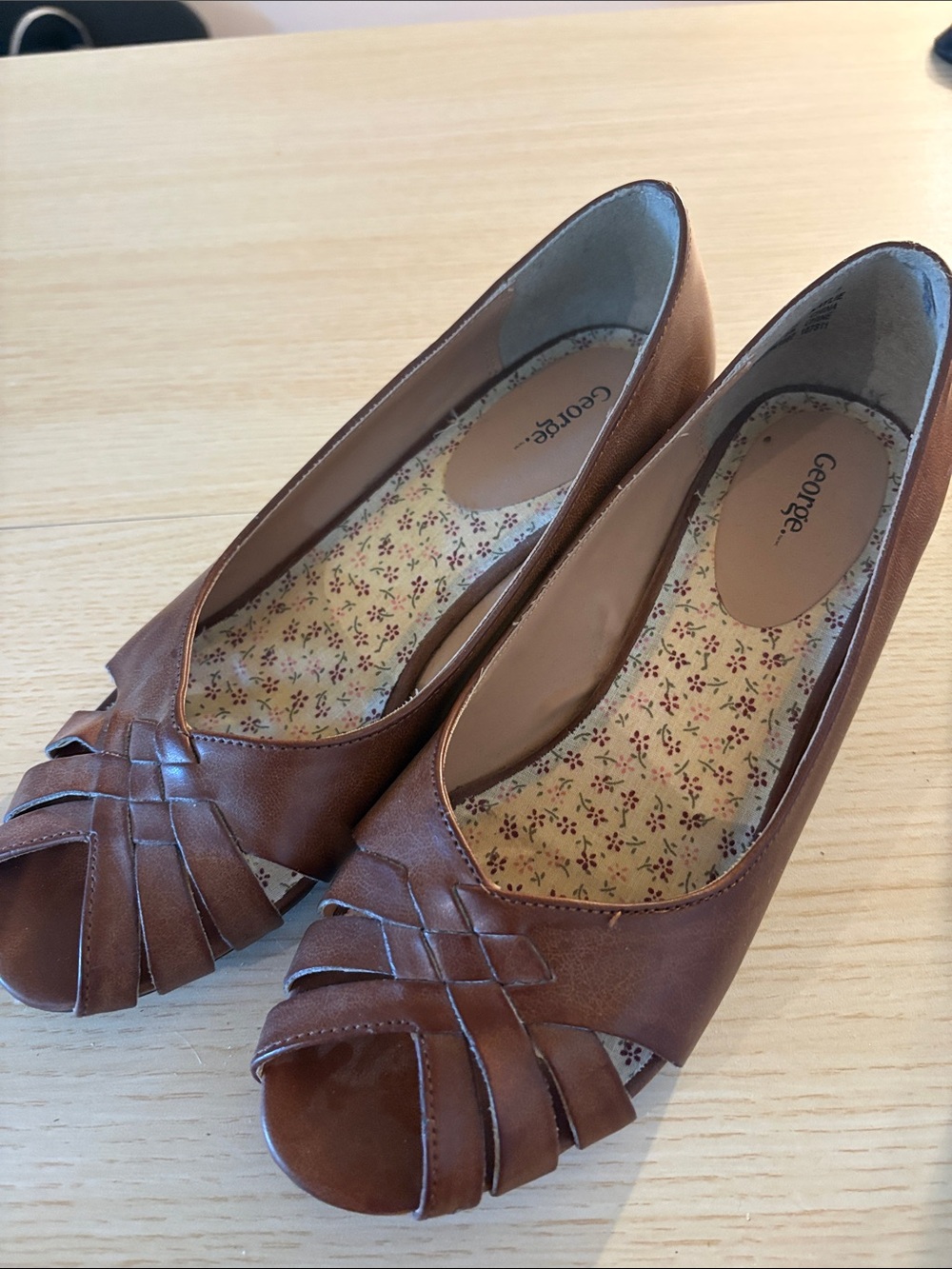George Tan Woven Peep-Toe Flats